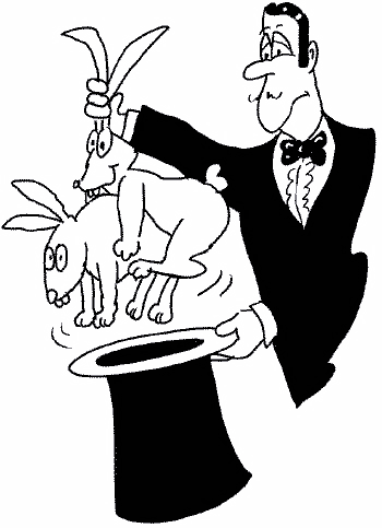 dessin d'un magicien tenant 2 lapins